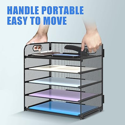 5-Tier Mesh Paper Organizer with Handle – Desk File and Letter Tray for Office, Home, or School