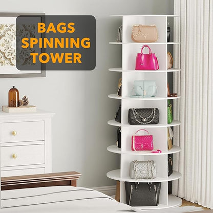 7-Tier Rotating Shoe Rack Tower, 360° Spinning Shoe Organizer Carousel for Closet Storage, White