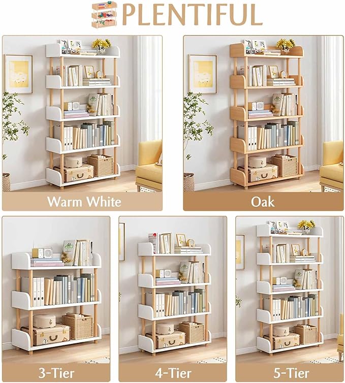 3-Tier Wooden Bookcase – Modern Display Shelf with Solid Wood Frame, Warm White