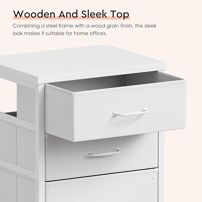 3-Drawer Mobile Fabric File Cabinet with Wheels – A4/Letter Size, White