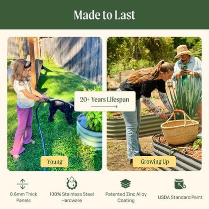 17" Tall 9-in-1 Metal Raised Garden Bed Kit, 8ft x 2ft Planter Box for Vegetables & Flowers – Modern Gray