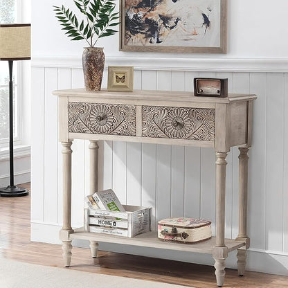 Narrow Console Table with 2 Drawers and Shelf, Entryway or Sofa Table, Light Grey