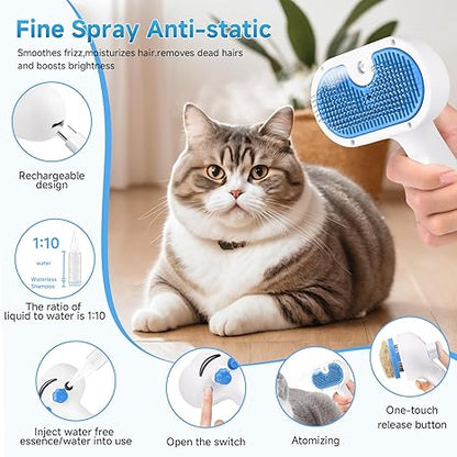 3-in-1 Pet Steam Grooming Brush – Hair Removal & Self-Cleaning for Dogs & Cats, Blue