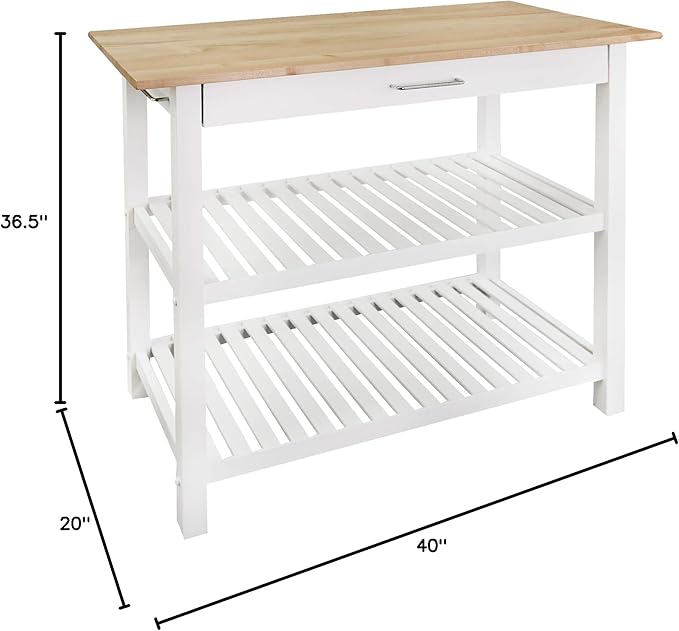 40" Kitchen Island with Solid Hardwood Top – Natural/White