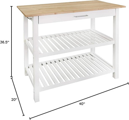 40" Kitchen Island with Solid Hardwood Top – Natural/White