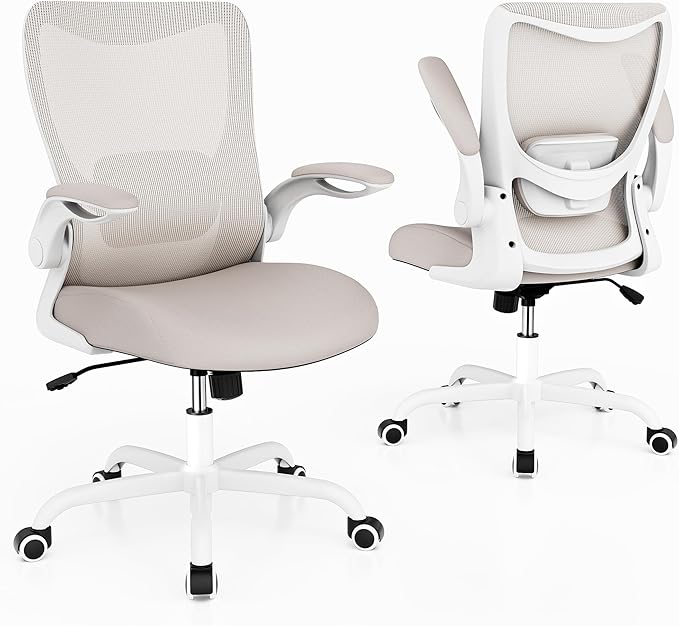 Ergonomic Office Chair with Adjustable Lumbar Support, Flip-Up Armrests, Breathable Mesh – Khaki