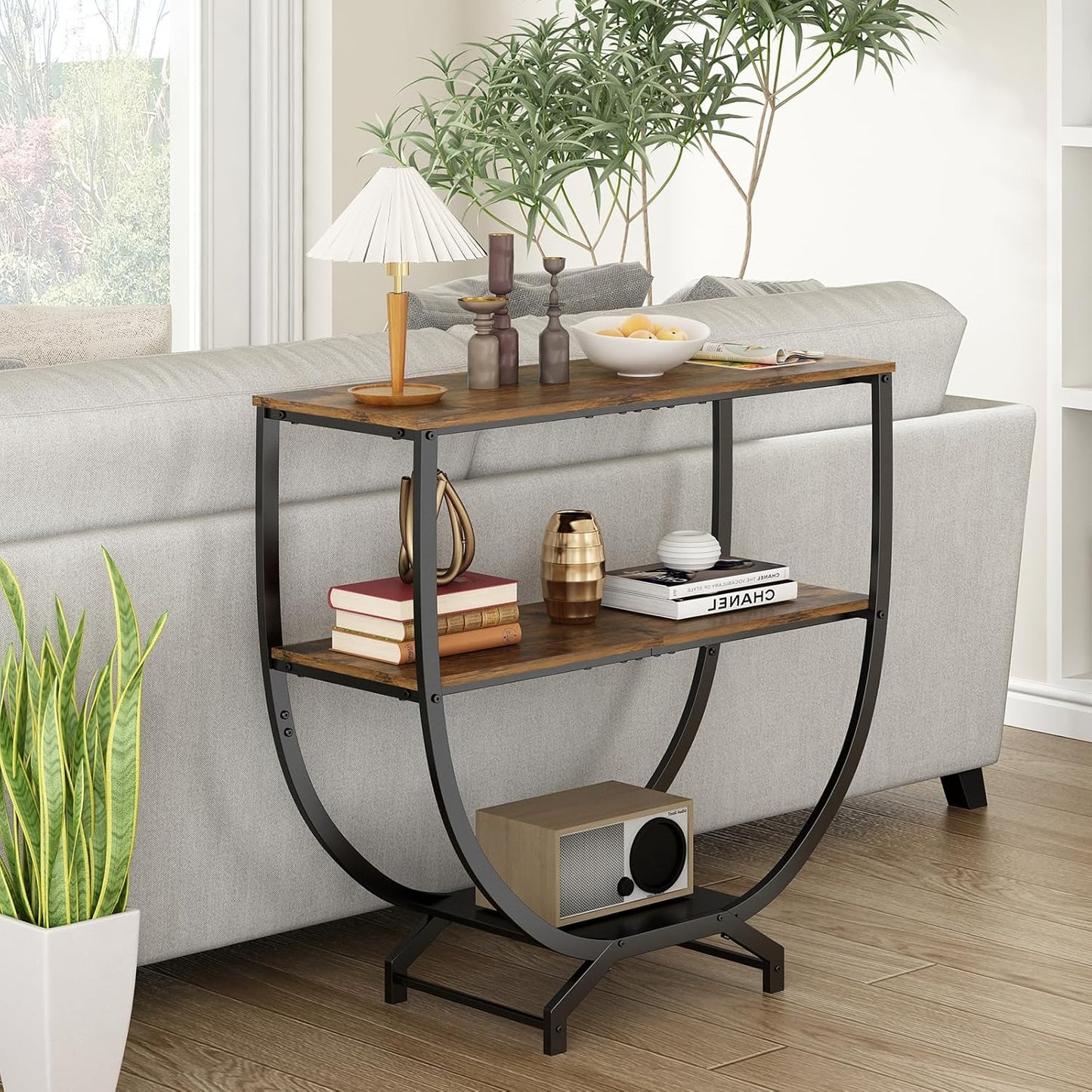 3-Tier Console Table, 30" Entryway & Sofa Table with Storage, Industrial Rustic Brown