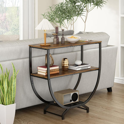 3-Tier Console Table, 30" Entryway & Sofa Table with Storage, Industrial Rustic Brown