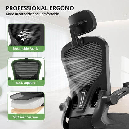 Ergonomic Office Chair, High Back Computer Chair with Flip-Up Armrests, Black