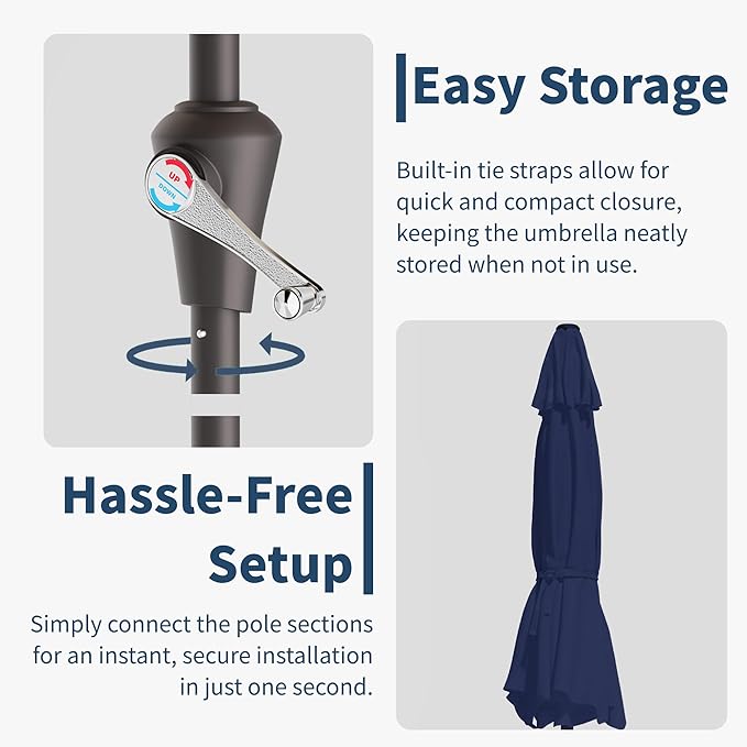 15FT Double-Sided Patio Umbrella with Base – Large Outdoor Market Canopy with Crank Handle, UV Resistant, Navy Blue