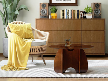 Round Glass Coffee Table, Modern Accent Center Table for Living Room, Small Space Furniture