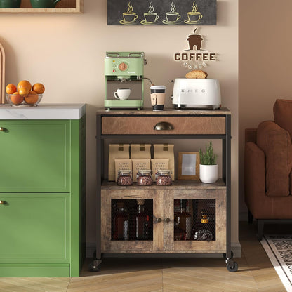 3-Tier Coffee Bar Cabinet with Drawer and Wheels – Farmhouse Kitchen Station
