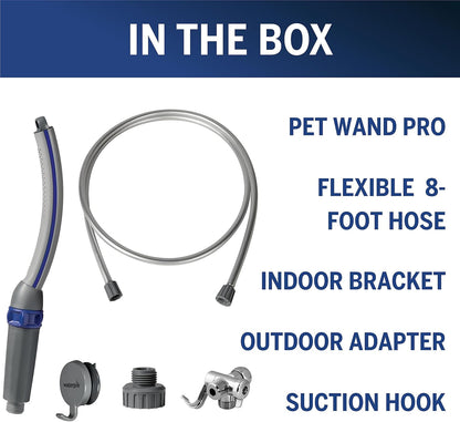 Pet Wand Pro Dog Shower Attachment with 8-Foot Hose – Fast & Easy Bathing, Indoor/Outdoor, Blue/Grey