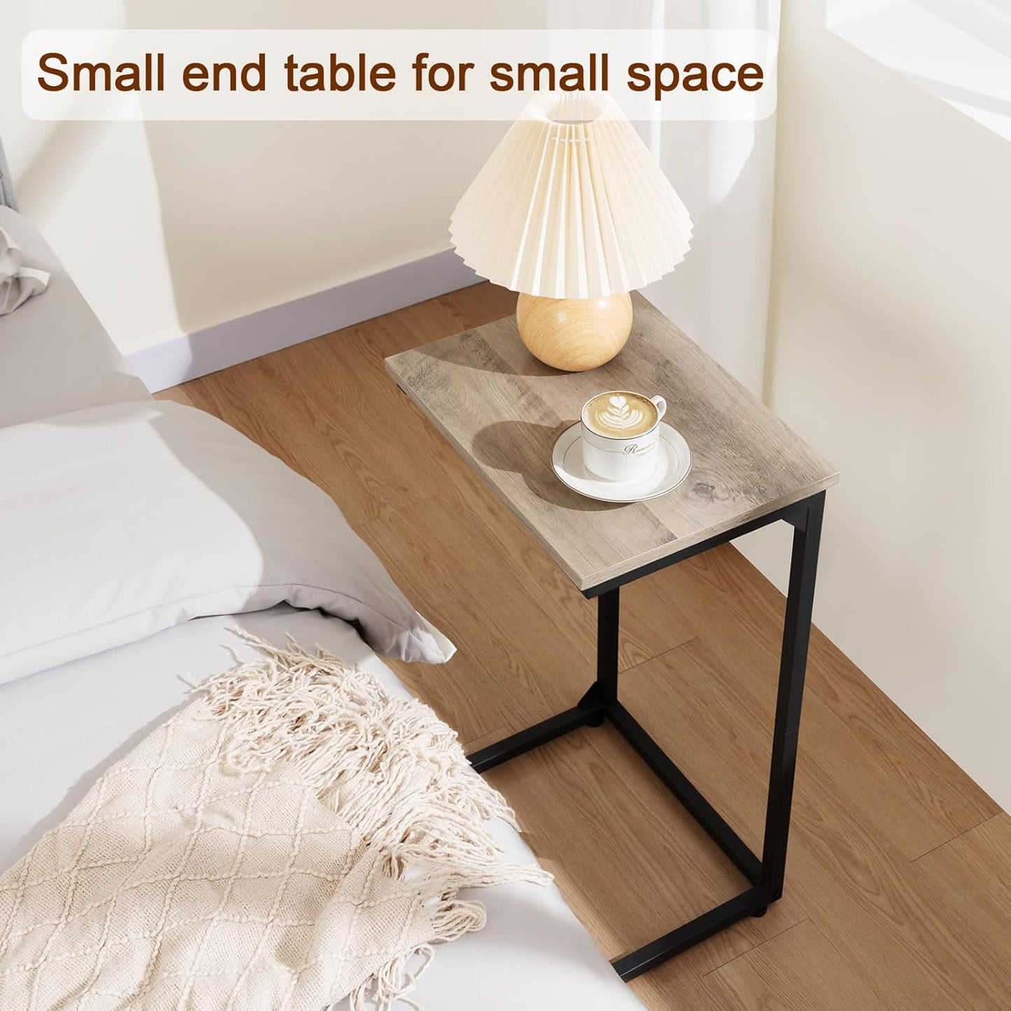 Set of 2 C Shaped End Tables, Sofa Side Tables with Slide Under Design, TV Trays for Small Spaces, Grey