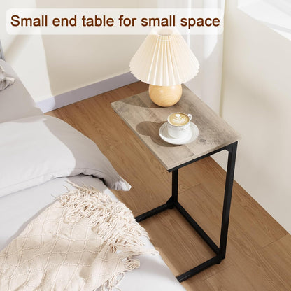 Set of 2 C Shaped End Tables, Sofa Side Tables with Slide Under Design, TV Trays for Small Spaces, Grey