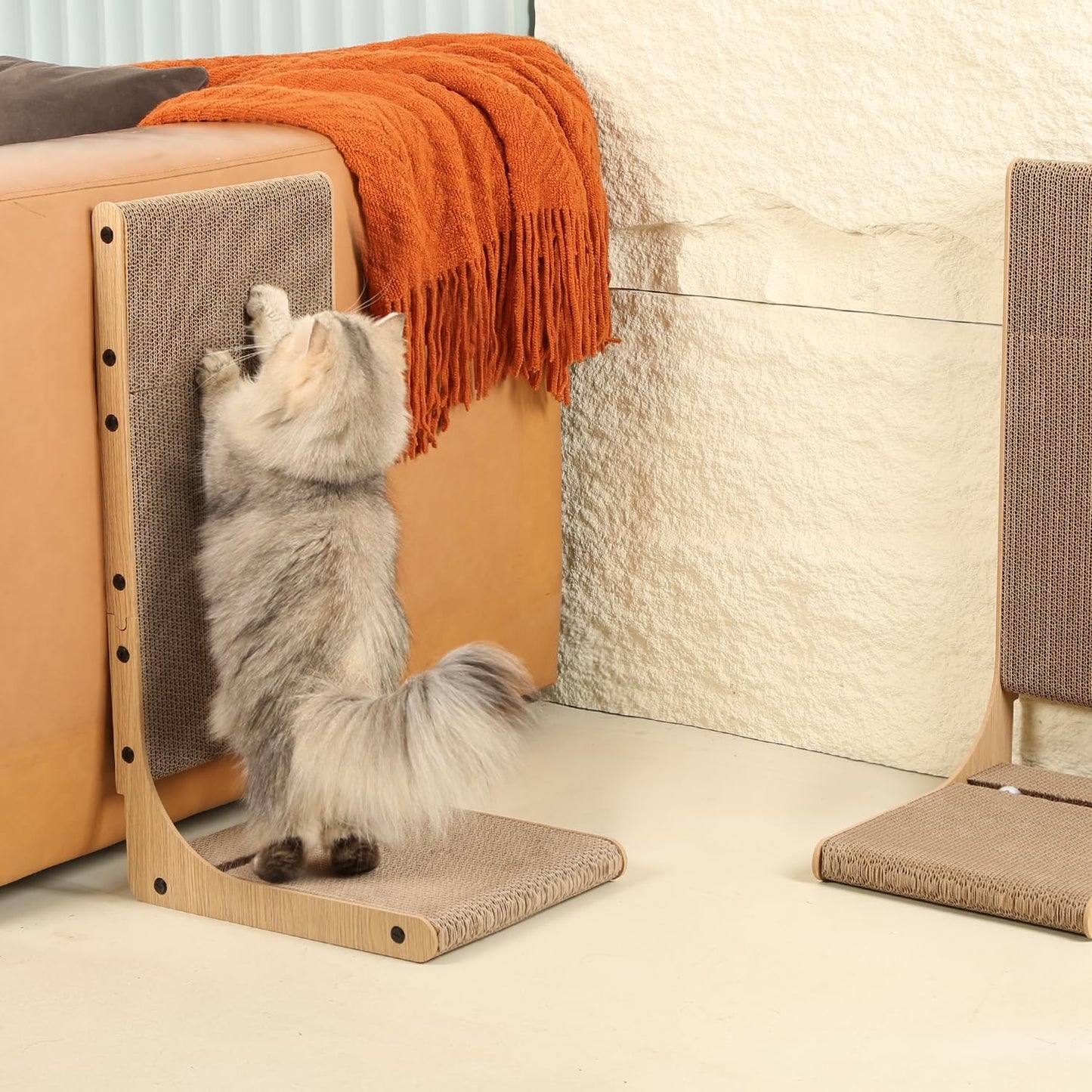 2-Pack Cat Scratching Boards, 25.6" Tall L-Shape Cardboard Scratchers for Indoor Cats, Vertical Post for Wall & Couch Protection
