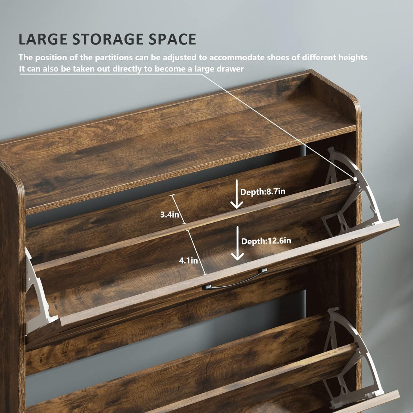Freestanding Shoe Cabinet with 2 Flip Drawers and Metal Legs – Rustic Brown