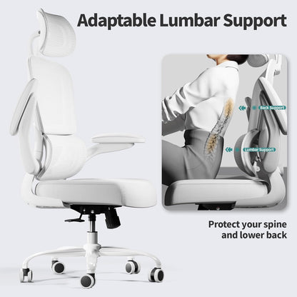 Ergonomic Mesh Office Chair with Wheels, High Back Desk Chair for Home or Gaming, 330 lbs Capacity – White