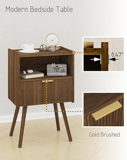 Modern Nightstand with Drawer and Open Shelf, Bedside Table for Bedroom, Living Room, or Small Spaces, Walnut Brown