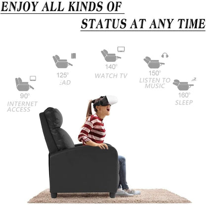 Recliner Chair for Living Room, Single Sofa Lounge with Padded Seat and Backrest, Black