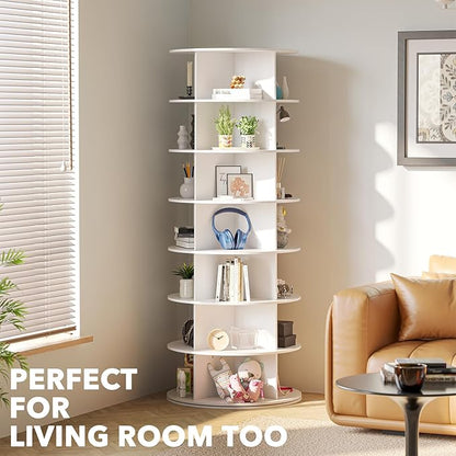 7-Tier Rotating Shoe Rack Tower, 360° Spinning Shoe Organizer Carousel for Closet Storage, White