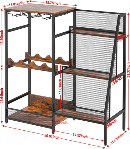 3-Tier Liquor Bar Stand with Wine Rack and Glass Holder