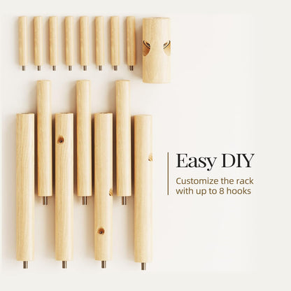 Wooden Coat Rack Stand with Adjustable Height and 8 Hooks for Entryway, Bedroom, or Office