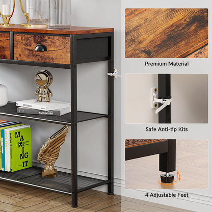 Console Table with 3 Drawers and Storage Shelves, Rustic Brown Entryway Table for Living Room or Hallway