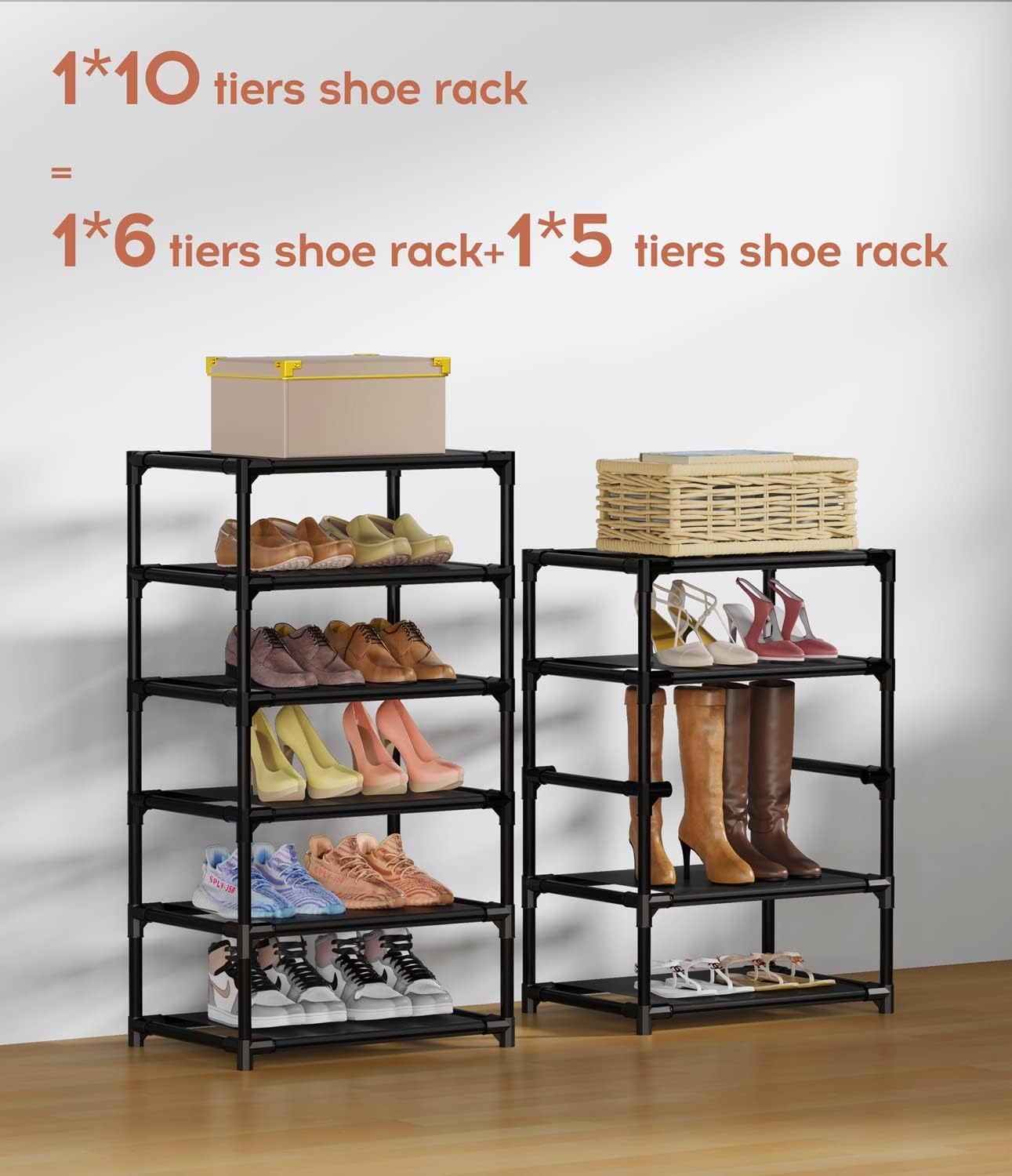 10-Tier Vertical Shoe Rack with Dust Cover – Tall Narrow Closet Organizer, Black