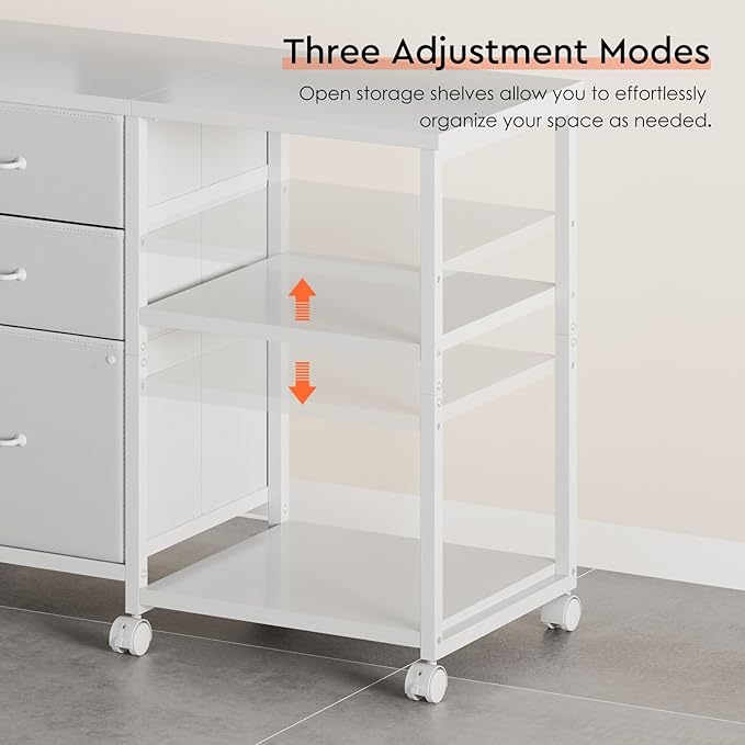 3-Drawer Rolling File Cabinet with Open Shelf – White