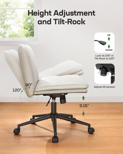 Armless PU Leather Office Chair with Wheels – Light Beige