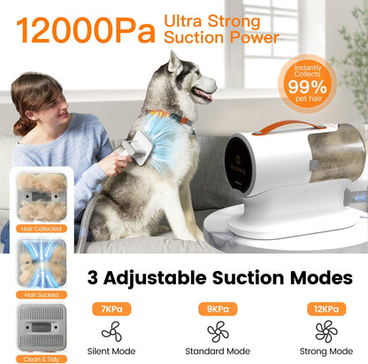 Dog Grooming Vacuum Kit, 12000Pa Strong Pet Hair Vacuum for Shedding & Grooming, Quiet with 2L Large Capacity