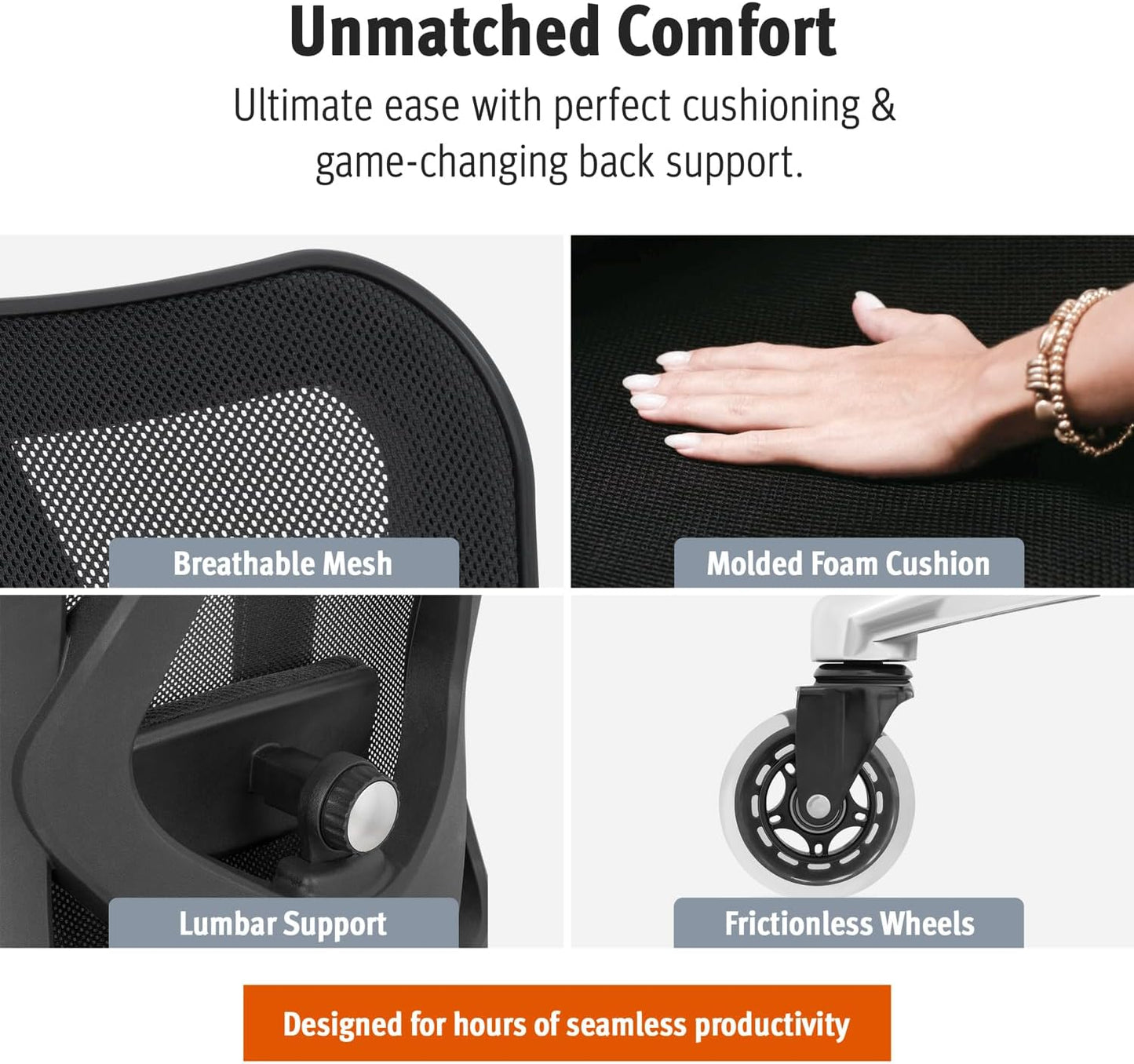 Ergonomic Office Chair with Lumbar Support, Mesh High Back, Adjustable Head & Arm Rests, Reclining Desk Chair