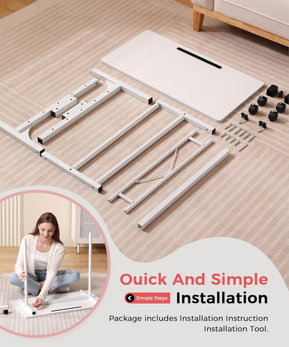 Adjustable Portable Standing Desk with Wheels – 27" to 43.5" Height, White