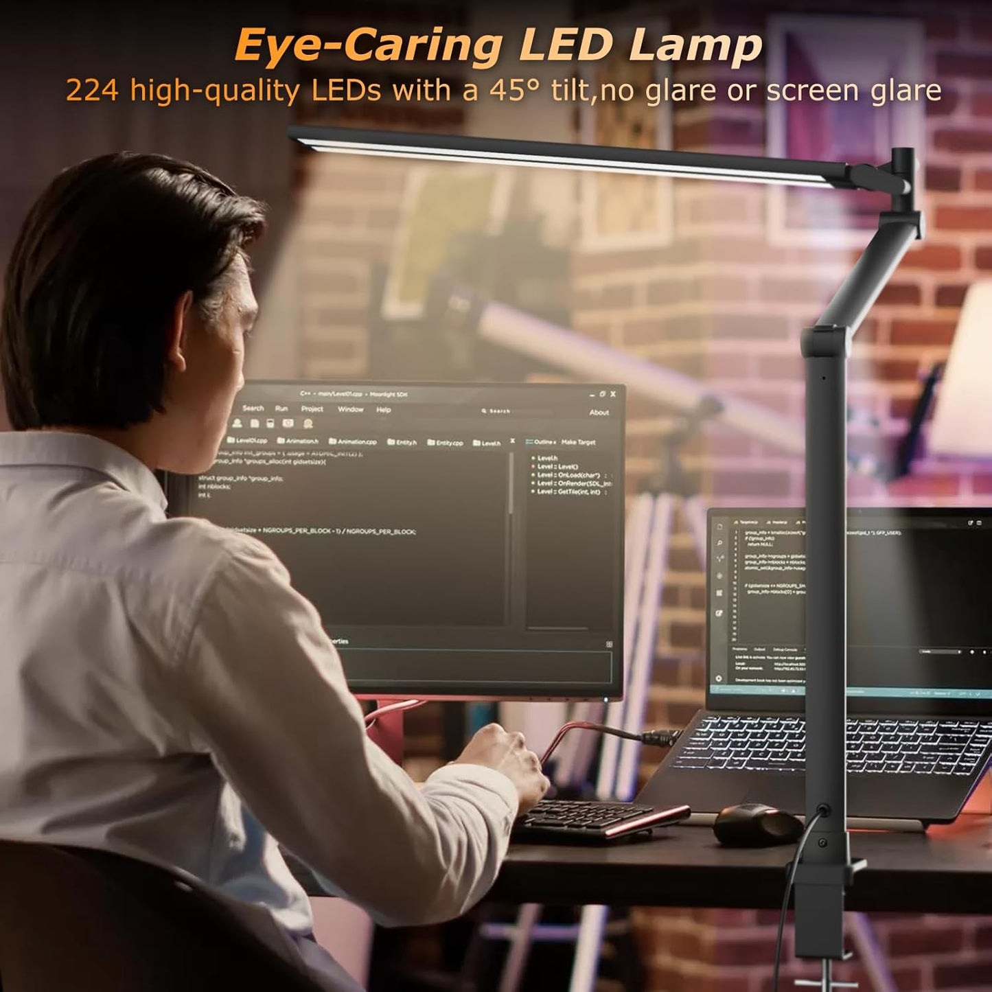 LED Desk Lamp with Remote, Dual Monitor Light, Stepless Dimming & Memory Function – Black
