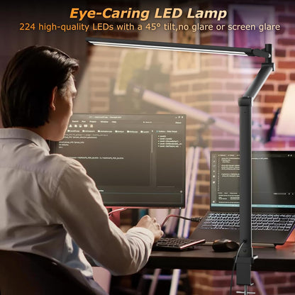 LED Desk Lamp with Remote, Dual Monitor Light, Stepless Dimming & Memory Function – Black