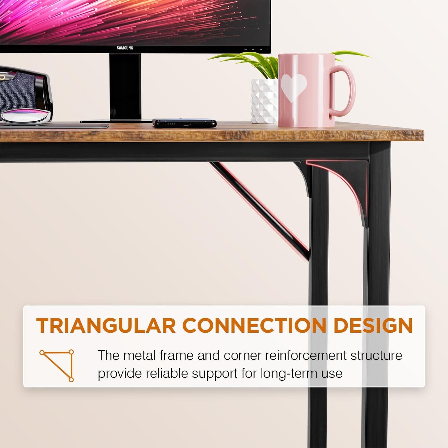 Compact Computer Desk, 32" Office Writing Table with Metal Frame, Adjustable Feet, Scratch-Resistant Surface, Brown