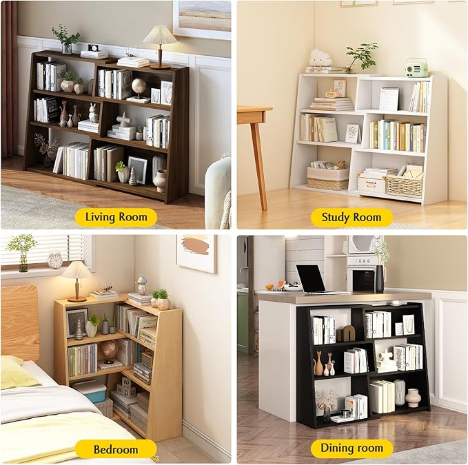 Extendable Wooden 3-Tier Ladder Bookshelf – Oak Small Space Bookcase