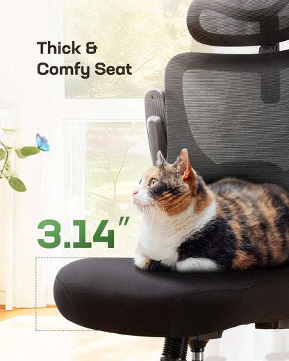 Ergonomic Office Chair with High Back, Mesh, Adjustable Lumbar Support, 3D Armrests, Headrest, and Swivel Wheels
