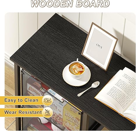 2 Drawer Lateral File Cabinet with Wheels and Storage Shelf – Black