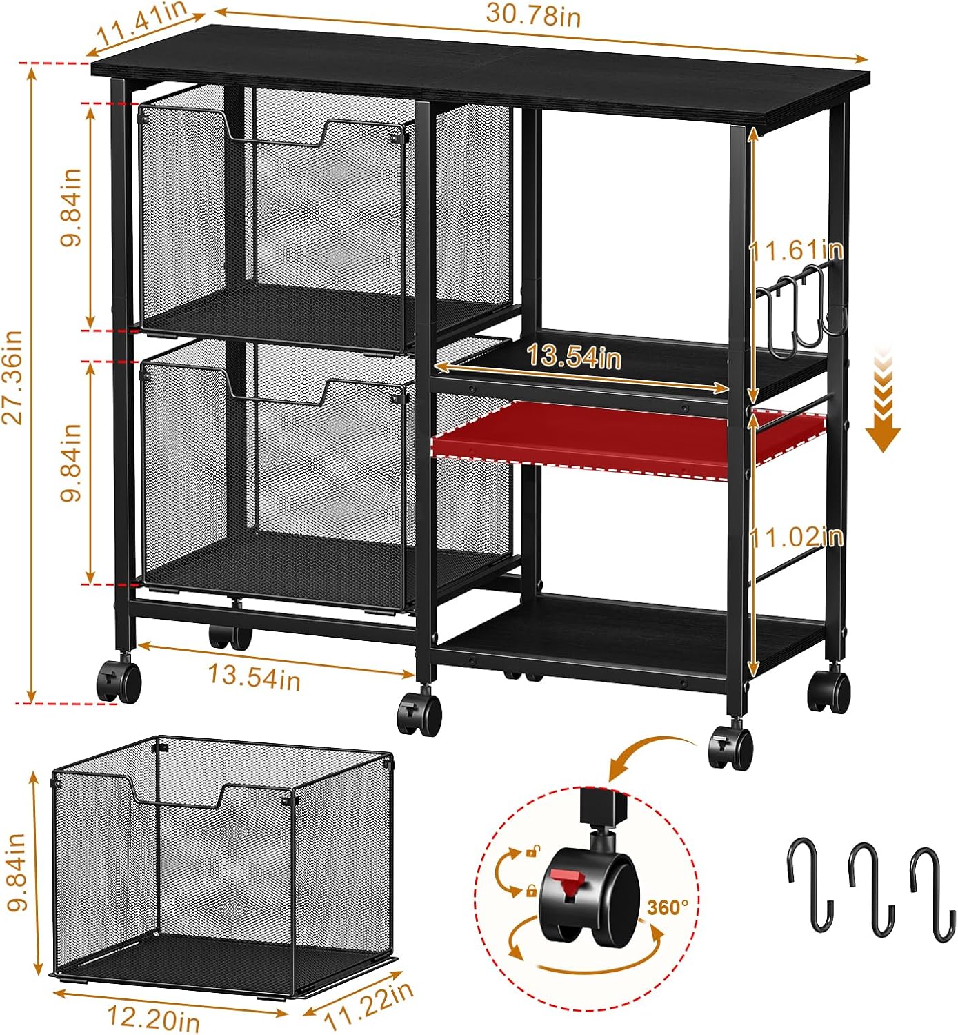 2 Drawer Lateral File Cabinet with Wheels and Storage Shelf – Black