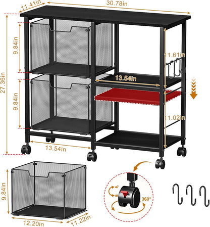 2 Drawer Lateral File Cabinet with Wheels and Storage Shelf – Black