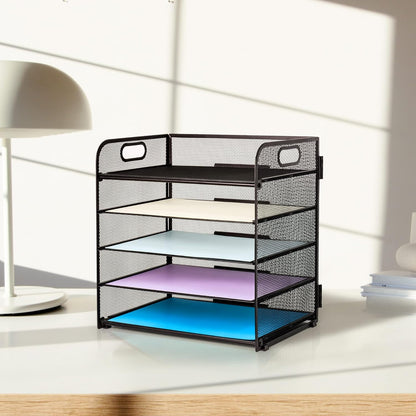5-Tier Mesh Paper Organizer with Handle – Desk File and Letter Tray for Office, Home, or School