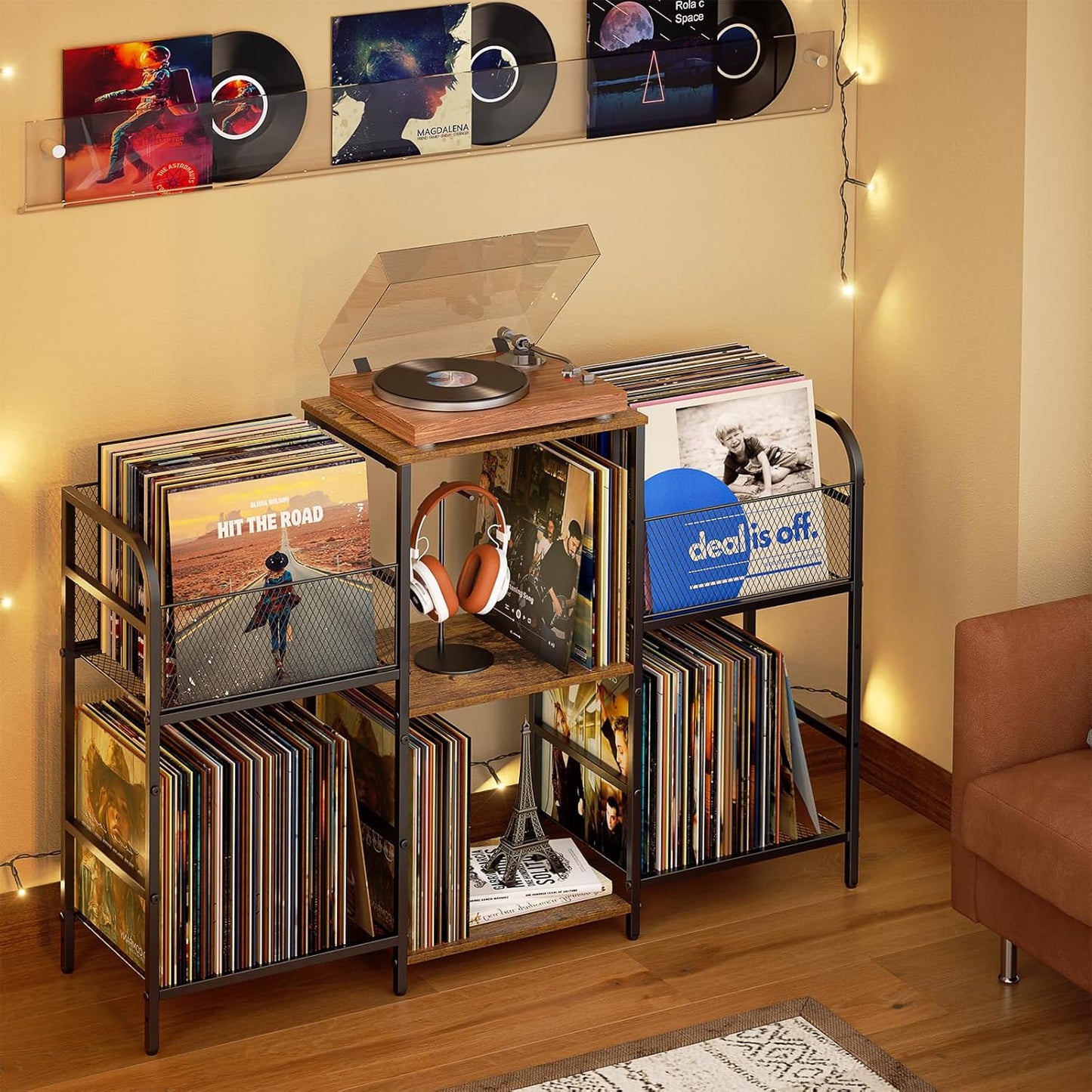 ChatGPT said:  Record Player Stand with Vinyl Storage – Holds 350+ Albums