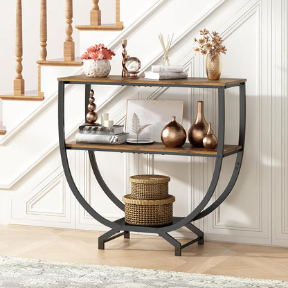 3-Tier Console Table, 30" Entryway & Sofa Table with Storage, Industrial Rustic Brown