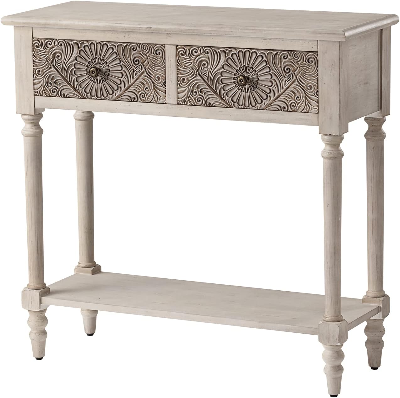 Narrow Console Table with 2 Drawers and Shelf, Entryway or Sofa Table, Light Grey