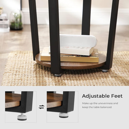 Round End Table with Storage Shelf, Rustic Brown and Black