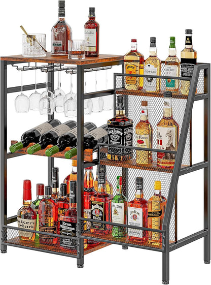 3-Tier Liquor Bar Stand with Wine Rack and Glass Holder