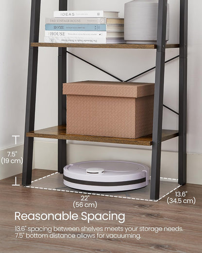 4-Tier Ladder Shelf Bookcase with Steel Frame, Rustic Brown and Black
