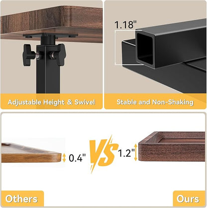 Adjustable C-Shaped End Table with Swivel TV Tray – Walnut Brown